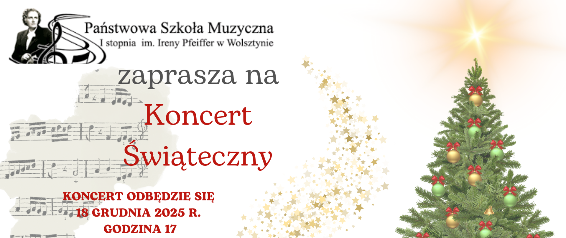 Plakat - PSM w Wolsztynie zaprasza na Koncert świąteczny w dniu 18 grudnia o godzinie 17.00