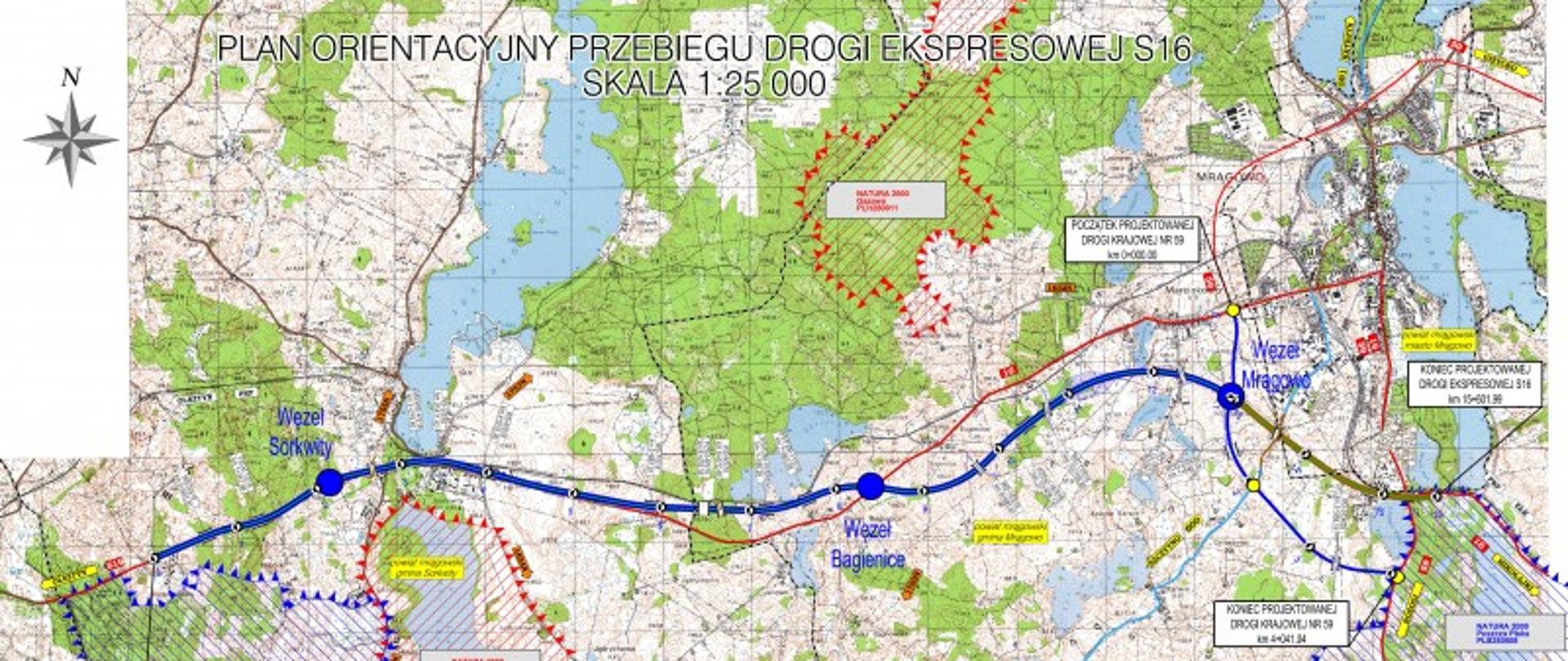 Mapa S16 Borki Wielkie – Mrągowo