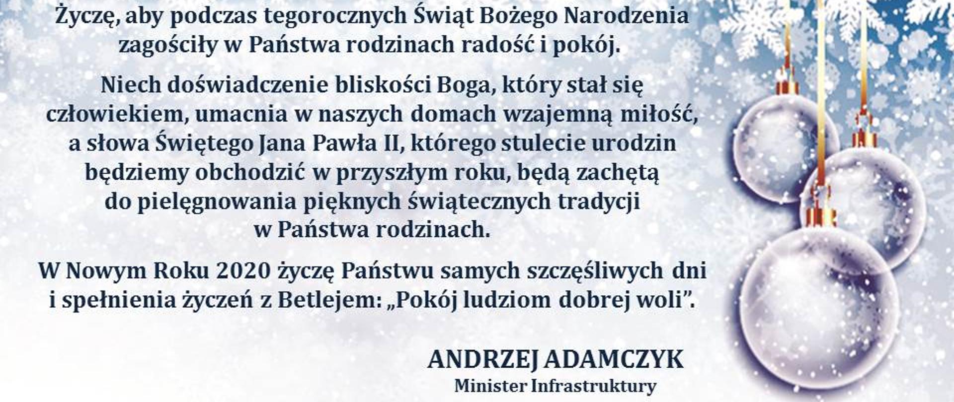 Grafika z życzenia ministra infrastruktury A. Adamczyka z okazji Świąt Bożego Narodzenia