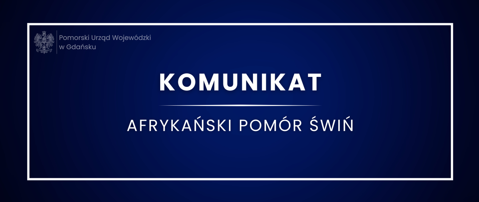Grafika z granatowym tłem i białym tekstem: "Komunikat. Afrykański pomór świń"