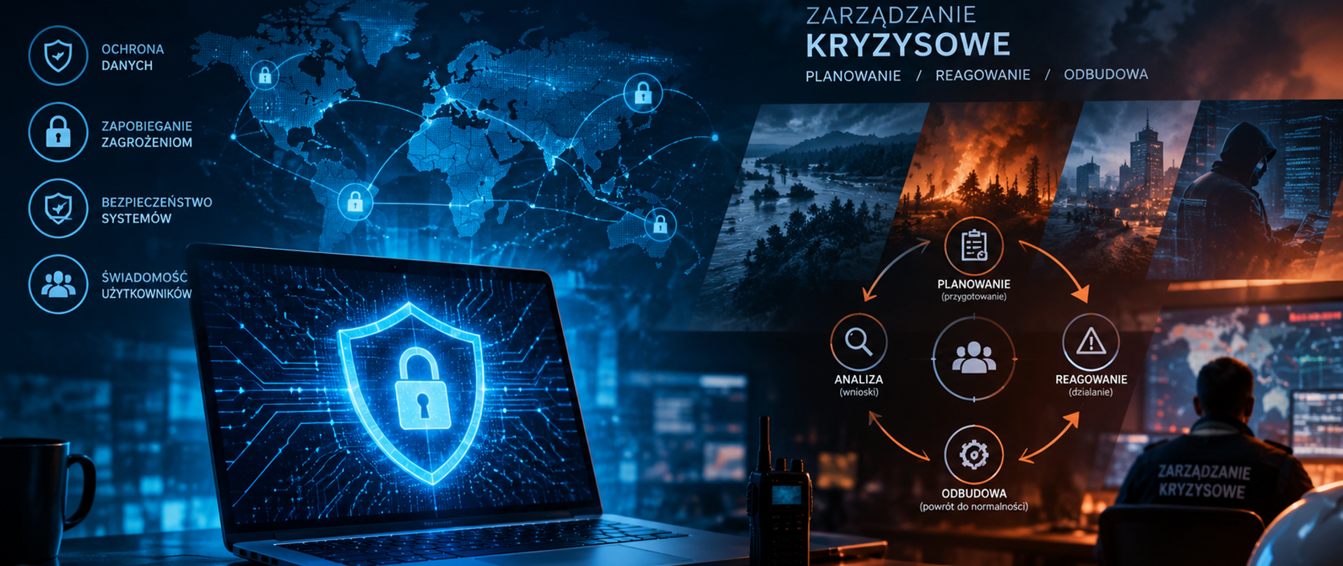 Obraz przedstawia wizję przyszłości internetu rzeczy z naciskiem na bezpieczeństwo cybernetyczne.