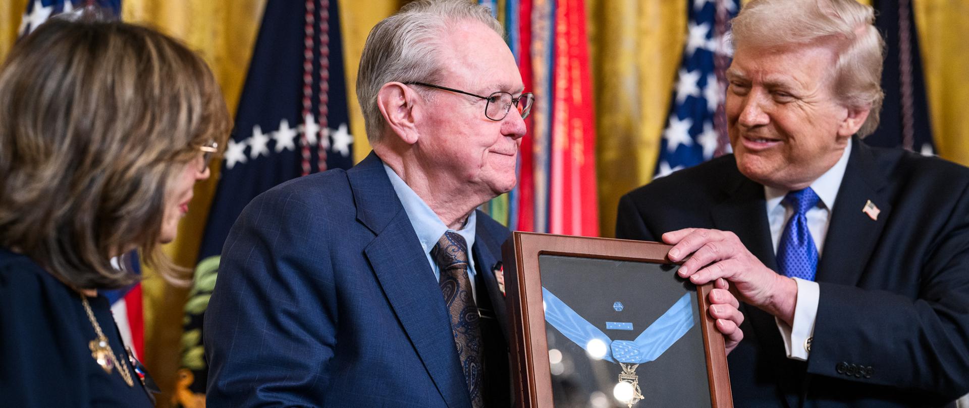 President Donald J. Trump participates in a Medal of Honor ceremony, Monday, March 2, 2026, in the East Room of the White House. (Official White House Photo by Daniel Torok)