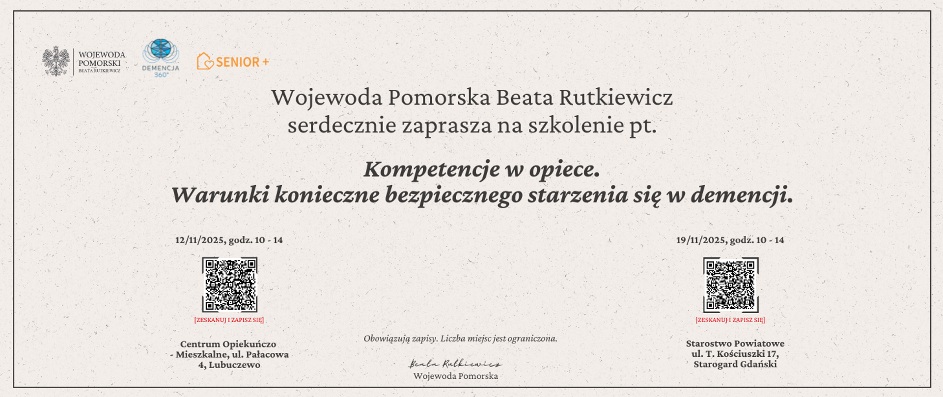 grafika biała z czarnymi napisami Kompetencje w opiece. Warunki konieczne bezpiecznego starzenia się w demencji