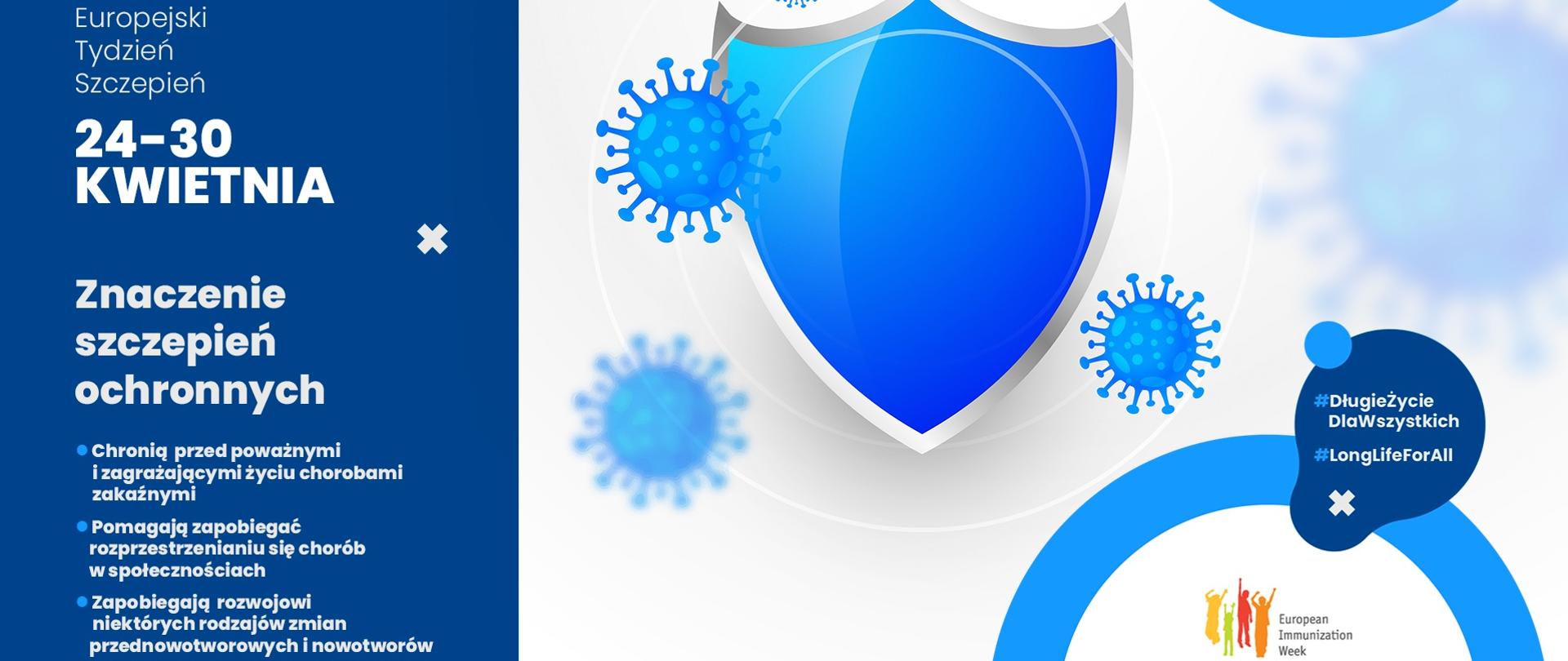 Grafika Ministerstwa Zdrowia dotycząca Europejskiego Tygodnia Szczepień zachęcająca do korzystania z dobrodziejstw szczepień ochronnych