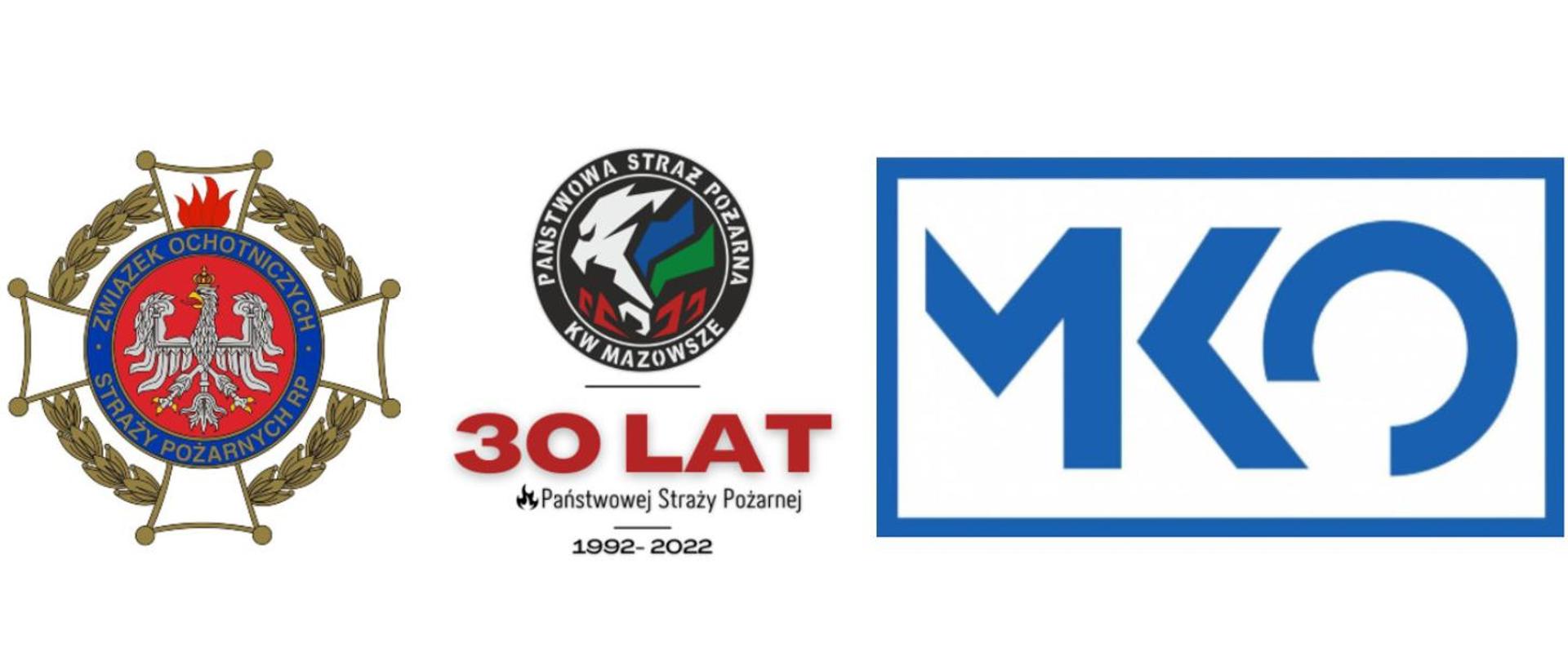 Na zdjęciu logotypy: Związku OSP, Komendy Wojewódzkiej PSP Warszawa, Mazowieckiego Kuratorium Oświaty