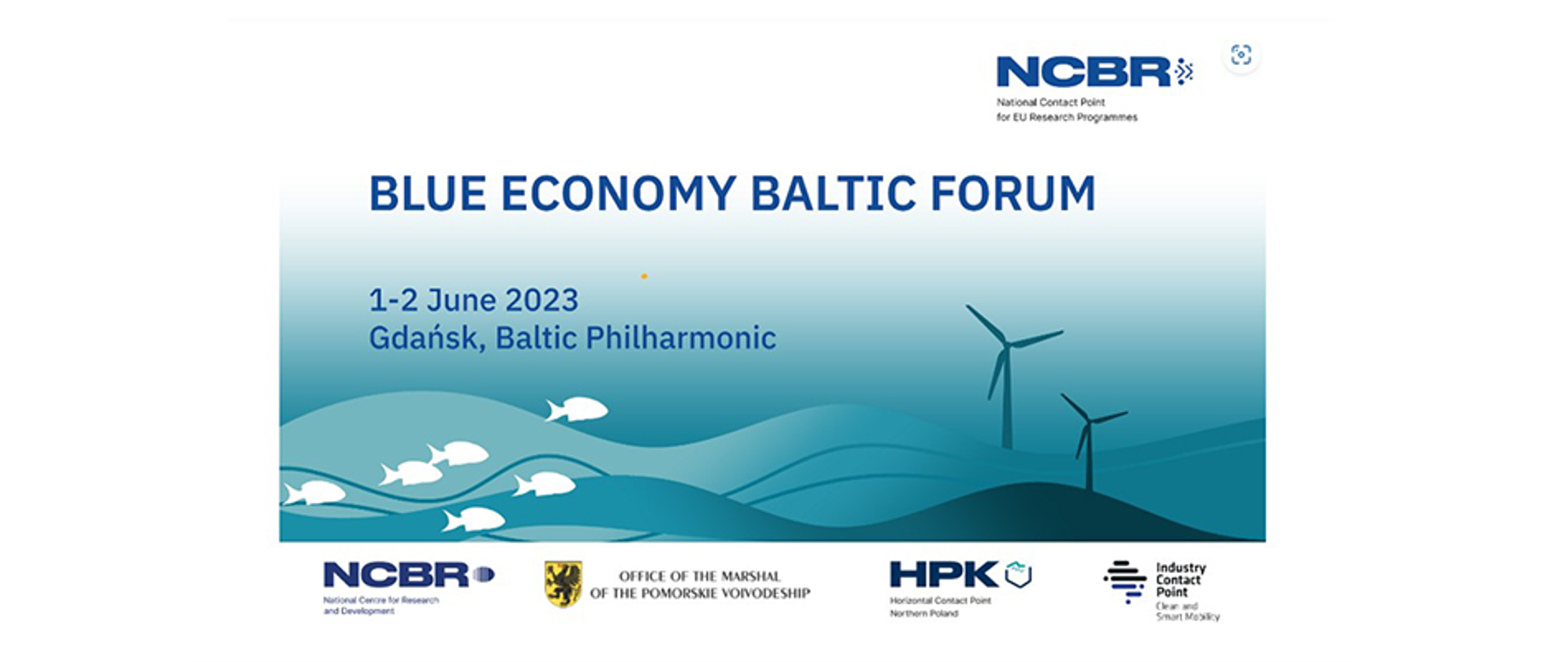 Grafika informacyjna BLUE ECONOMY BALTUC FORUM odbywającego się od 1 do 2 czerwca 2023