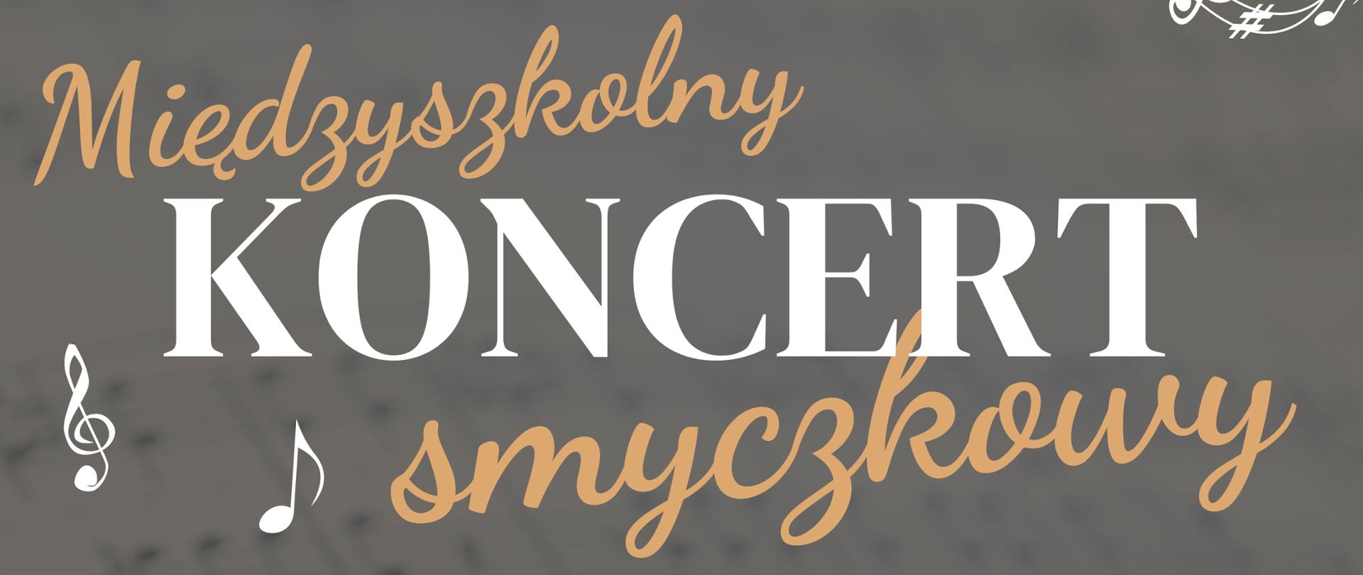 plakat, tło czarno-białe zdjęcie w tonacji szarej nut, napisy białe i brązowe 