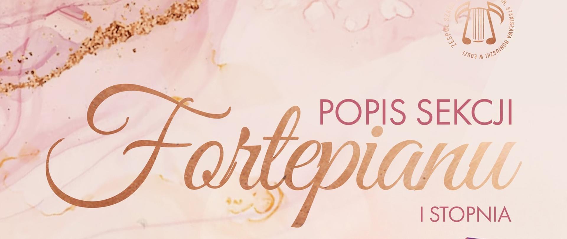 różowe tło, pod napisem fortepian