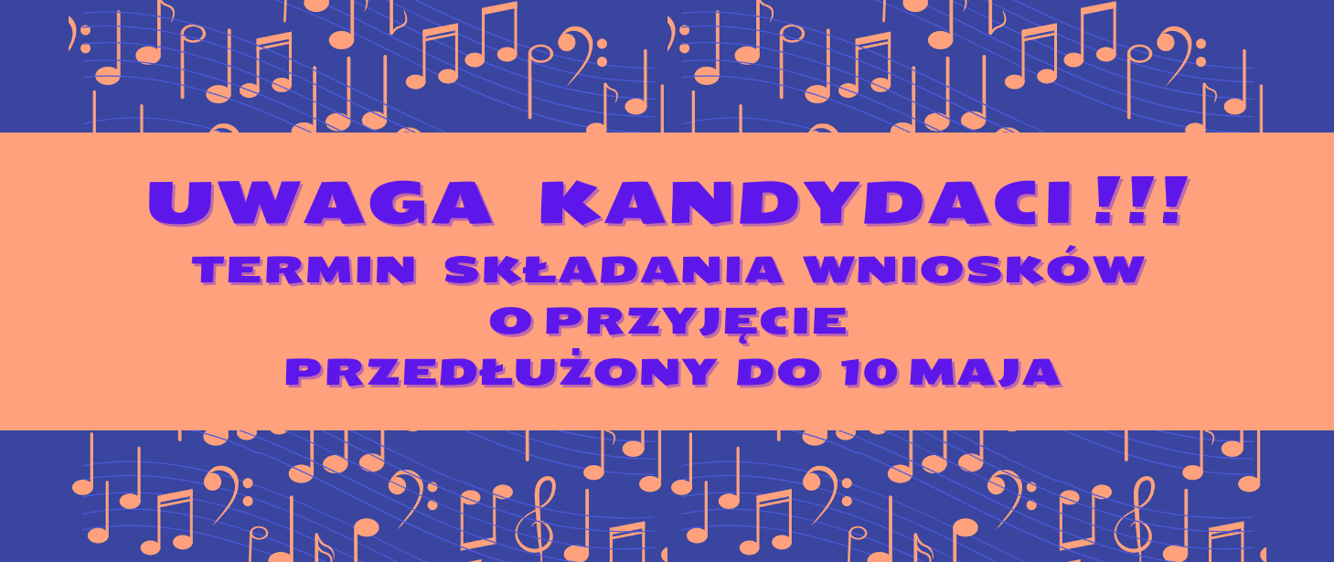 Granatowe tło z pomarańczowymi symbolami nut. W części centralnej pomarańczowy prostokąt z granatowym napisem.