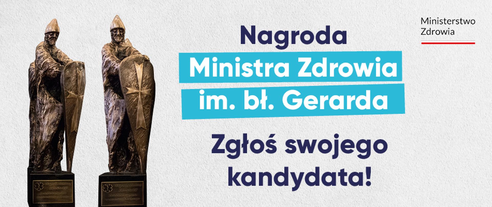Grafika dotycząca nagrody Ministra Zdrowia im. bł. Gerarda za wybitne osiągnięcia w ratownictwie medycznym lub działanie na rzecz systemu Państwowe Ratownictwo Medyczne