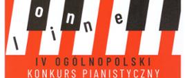 Na tle czerwono-biało-czarnej klawiatury napis Online oraz IV Ogólnopolski Konkurs Pianistyczny