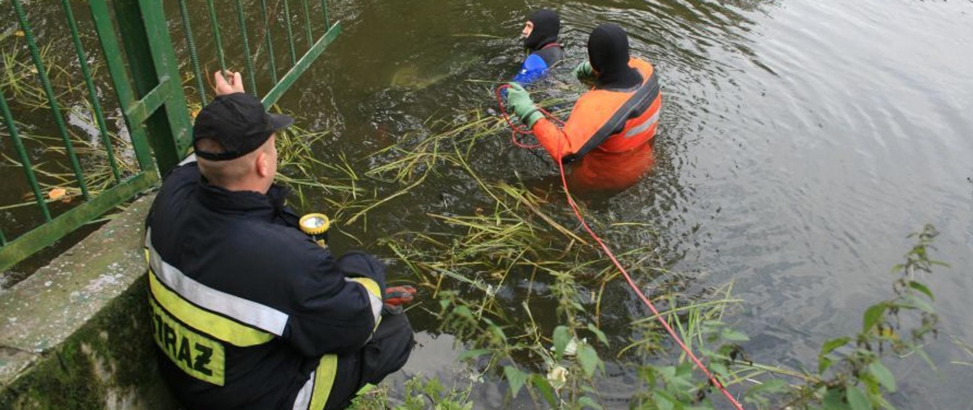 Strażacy płetwonurkowie w wodzie