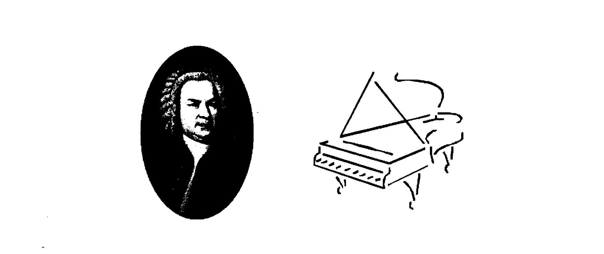 Zdjęcie przedstawia na białym tle grafikę fortepianu i wizerunek kompozytora, nazwę szkoły i konkursu