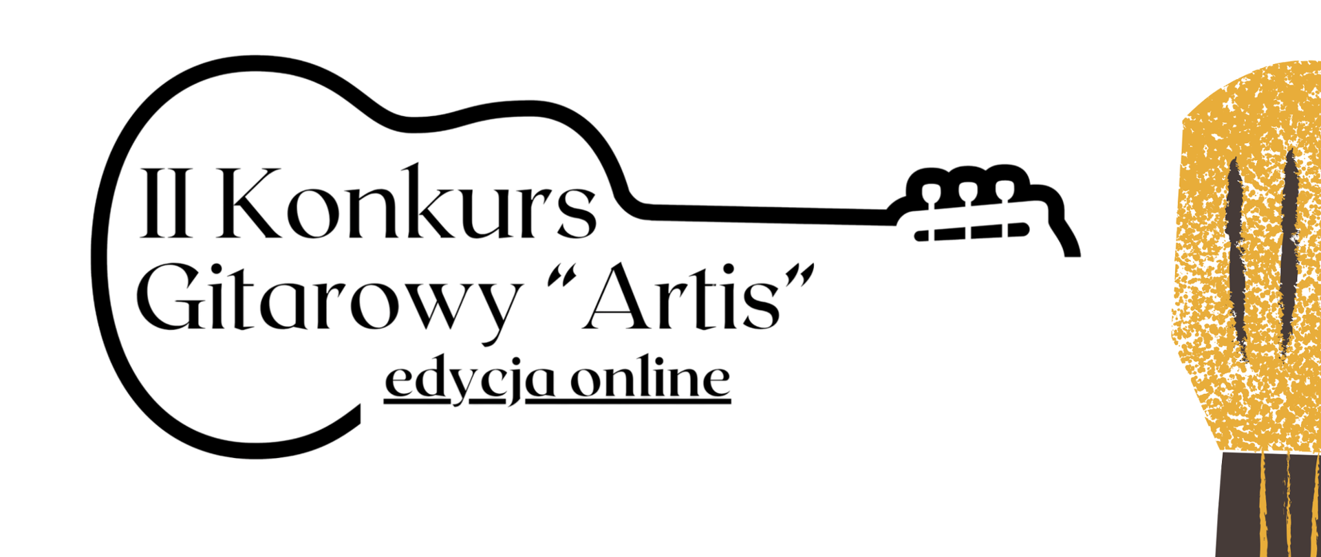 Biały dyplom, napisy, loga sponsorów, po prawej stronie grafika gitary