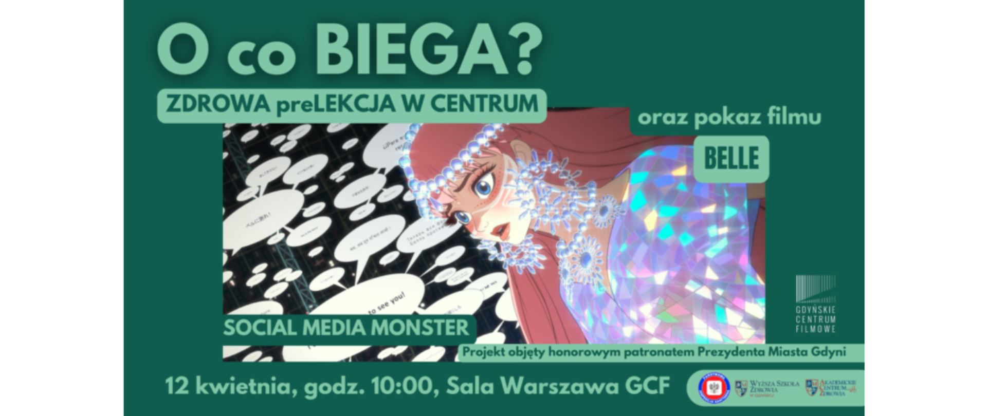 Plakat informujący o wydarzeniu O co BIEGA w Gdyńskim Centrum Filmowym