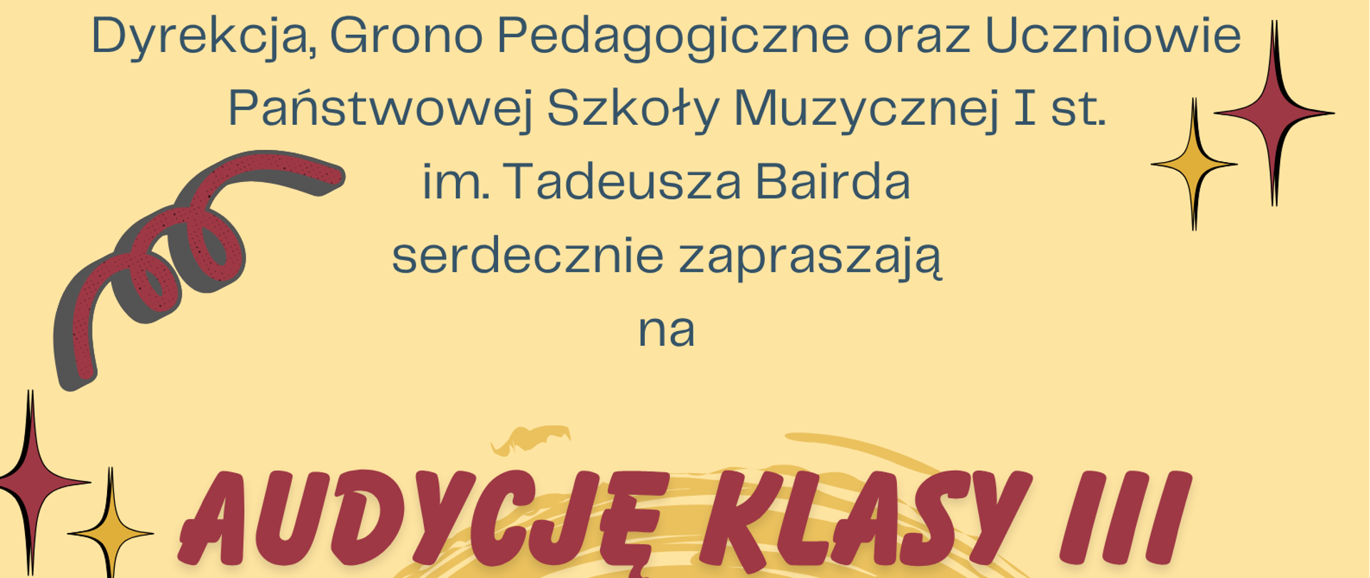Plakat koloru żółtego , biała klawiatura pośrodku, bordowe napisy