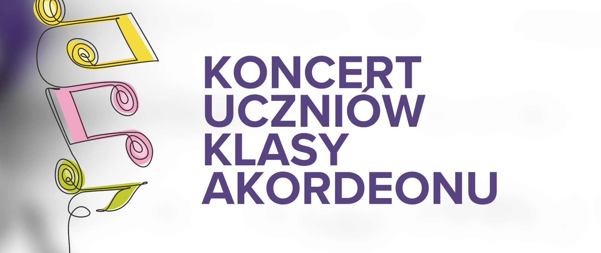 Plakat jasne tło z lewej strony pionowo ustawione na jednej pokręconej jak nitka linii kolorowe nuty głównie, ósemki i szesnastki. Centralnie grafika przedstawiająca rysunek akordeonu, napisy Państwowa szkoła muzyczna pierwszego drugiego stopnia imienia Witolda Lutosławskiego w Nysie zaprasza na koncert uczniów klasy akordeonu 11 grudnia 2025 godzina 15:30 sala koncertowa imienia Jerzego Kozarzewskiego