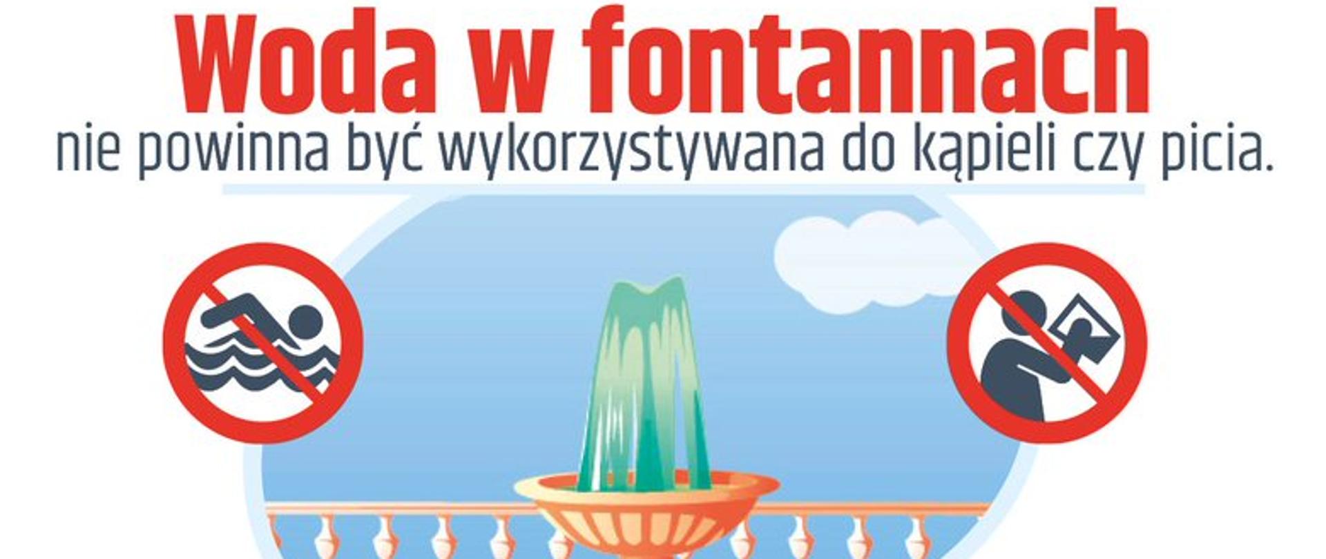 Woda w fontannach nie powinna być wykorzystywana do kąpieli czy picia. W fontannach działa zamknięty obieg wody.