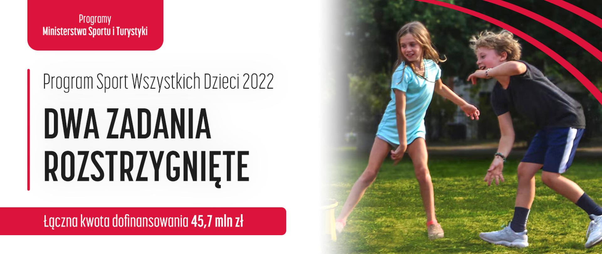 Rozstrzygnięcie zadań w Programie „Sport Wszystkich Dzieci” - edycja 2022