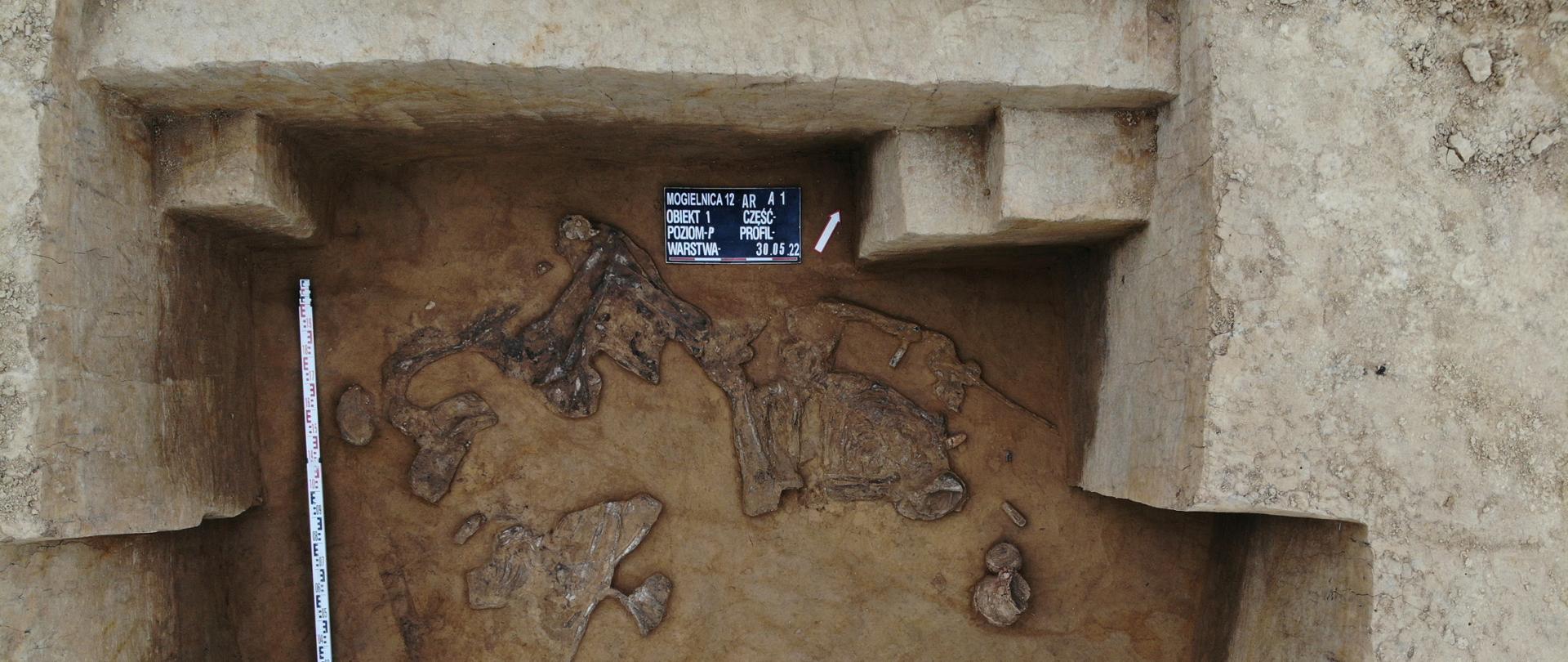 Widok na grób odkryty podczas badań archeologicznych