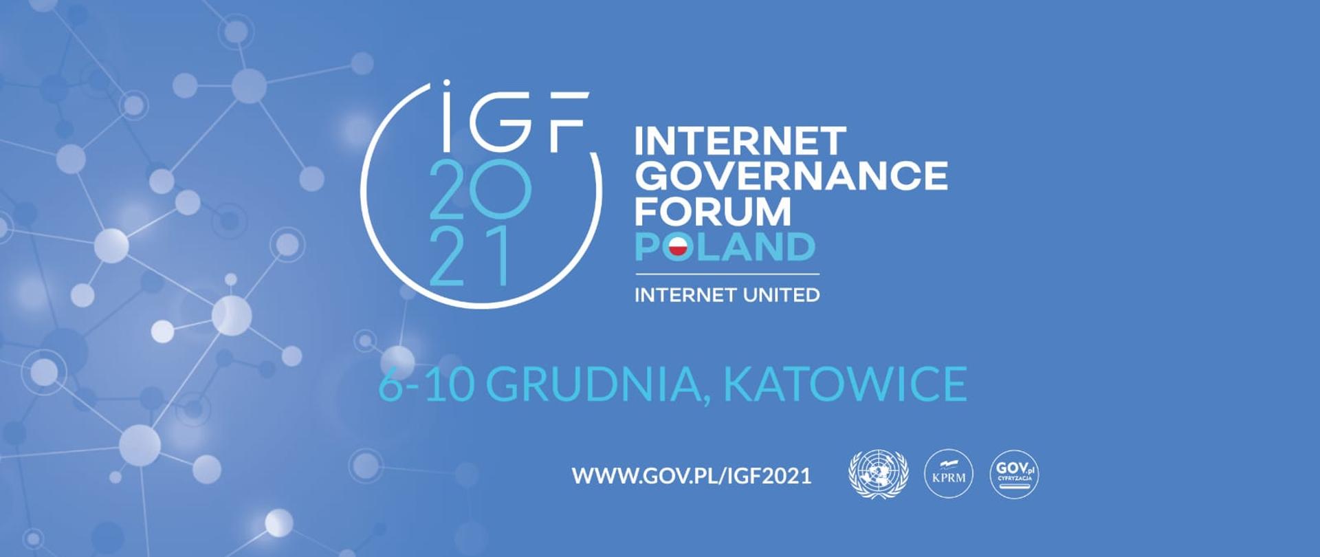 Logo IGF 2021 na błękitnym tle.