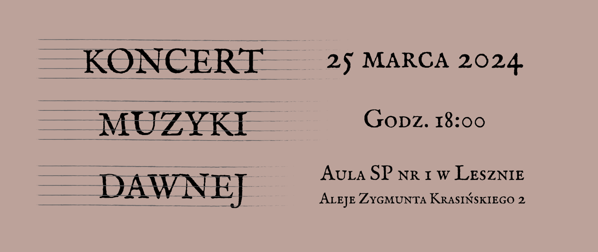 Plakat z czarnymi literami na jasnofioletowym tle