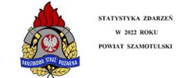 Po lewej logo PSP, po prawej napis statystyka zdarzeń w 2022 roku powiat szamotulski