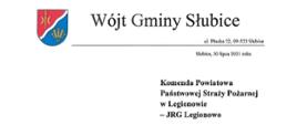 Podziękowania dala JRG Legionowo od władz gminy Słubice w Powiecie Płockim 