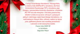 Świąteczna grafika z motywami bożonarodzeniowymi towarzysząca życzeniom Prezesa Koła ZEiRP w Jarosławiu