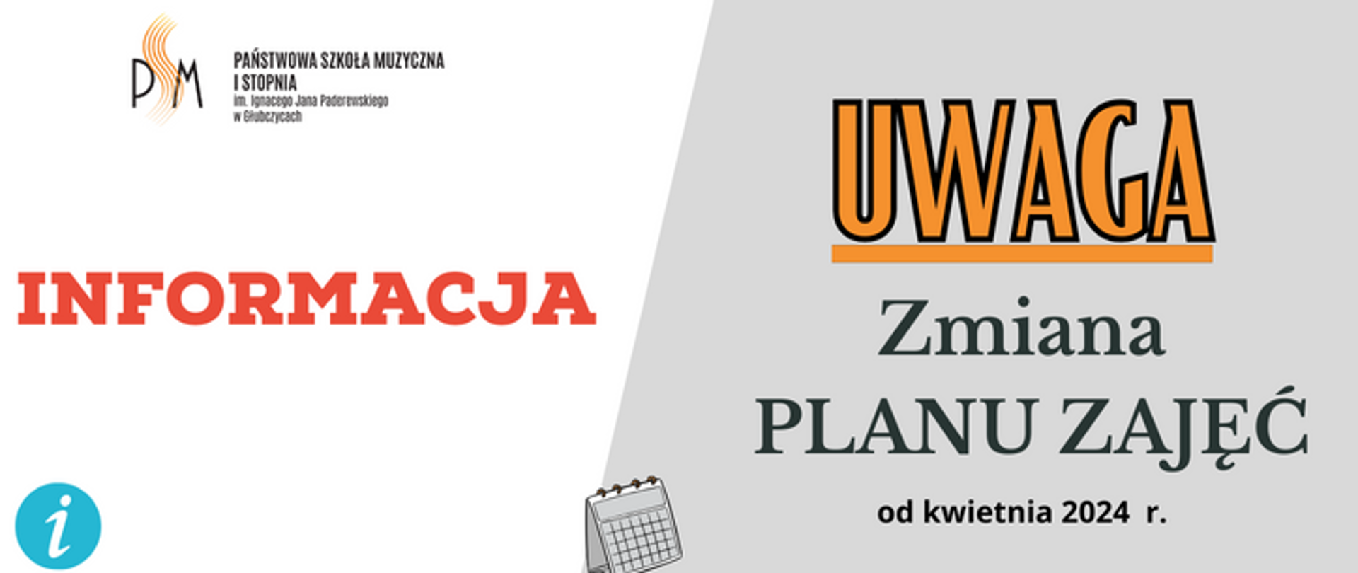 Informacja o zmianie planu zajęć od kwietnia 2024 r.
