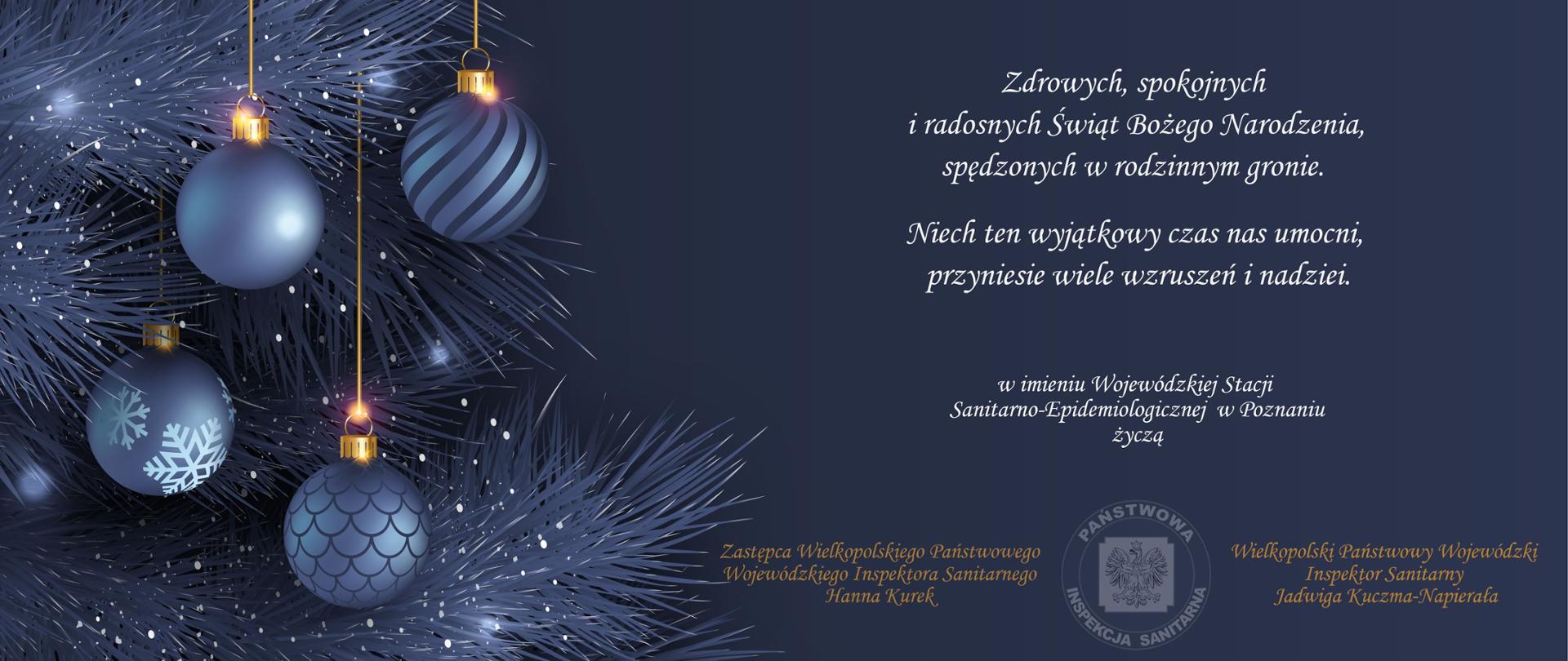 Życzenia Świąteczne - kartka świąteczna z rysunkiem bombek oraz życzenia