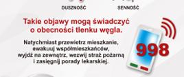 Infografika Ogólnopolskiej Kampanii edukacyjno-informacyjna Państwowej Straży Pożarnej „CZUJKA NA STRAŻY TWOJEGO BEZPIECZEŃSTWA!” Objawy, które mogą świadczyć o obecności tlenku węgla.
