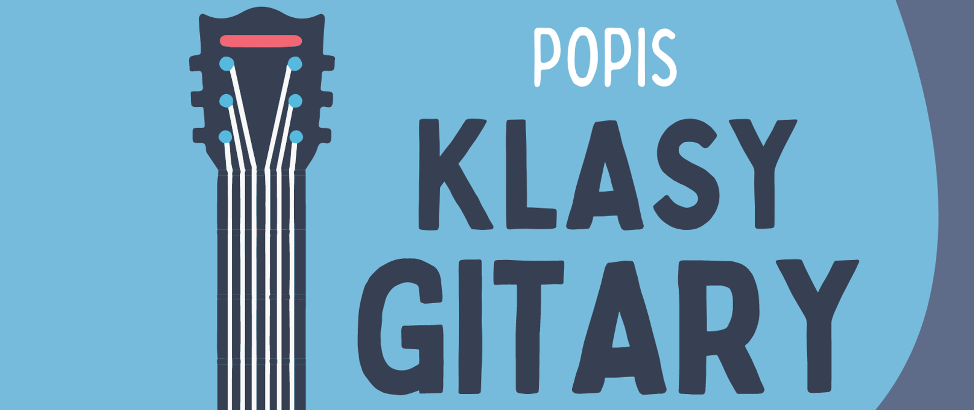 Grafika w kolorach niebieskim, granatowym i czerwonym z umieszoną po lewej stronie ikonografią grafiki. W tle znajduje się napis: "Popis klasy gitary mgr Bartłomieja Filipowicza i mgr Sebastiana Środy. 23 maja 2024 r., godz. 17.00, aula szkoły."