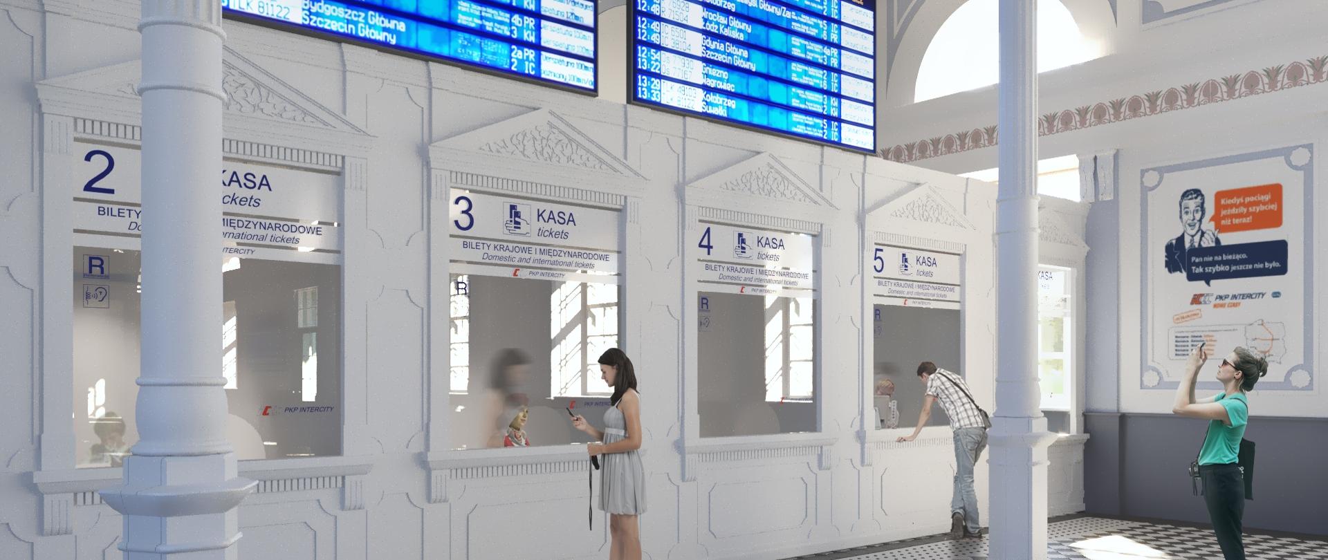 Wizualizacja poczekalni na dworcu kolejowym