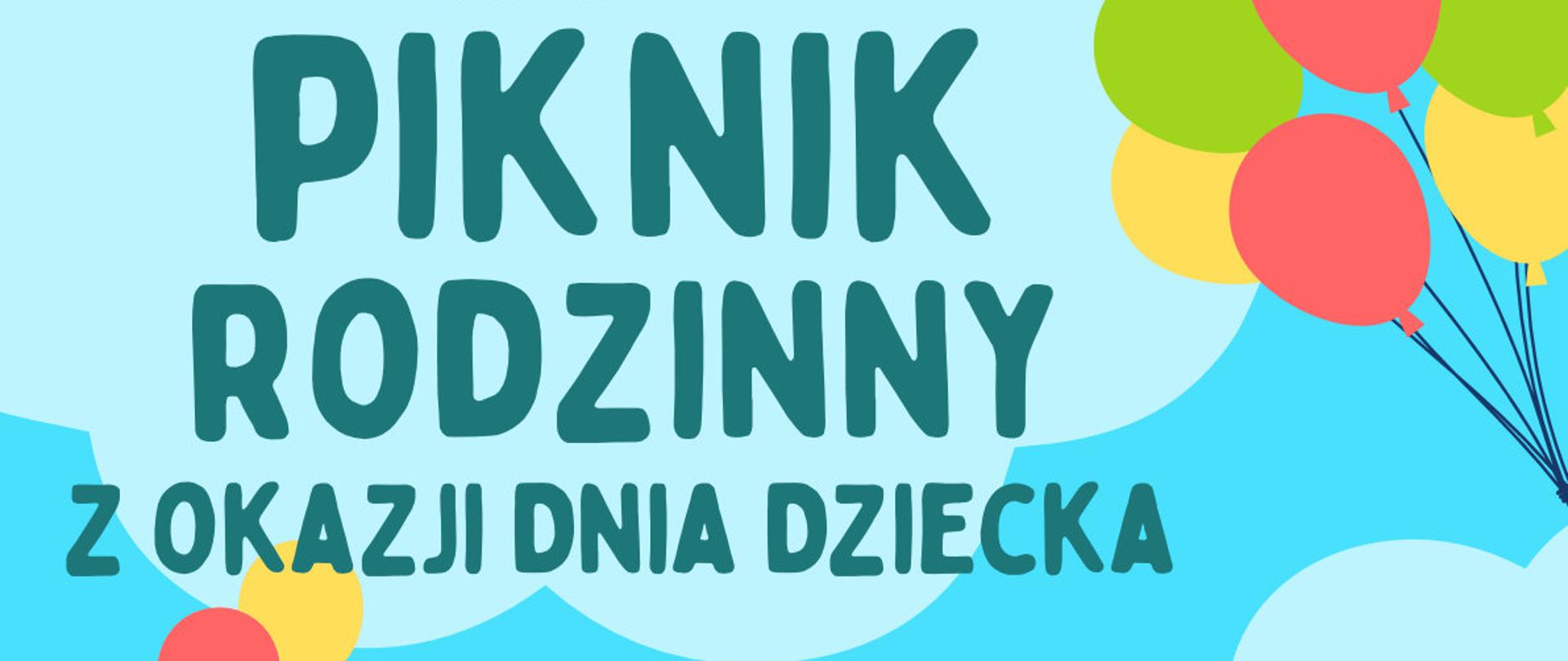 Plakat promujący „Piknik Rodzinny z okazji Dnia Dziecka” organizowany przez Państwową Szkołę Muzyczną I i II stopnia w Suwałkach. Wydarzenie odbędzie się w sobotę 31 maja 2025 roku w godz. 10:00–14:00 na stadionie miejskim w Suwałkach (ul. Zarzecze 26, boisko boczne). W programie przewidziano ognisko, gry i zabawy. Wstęp wolny. Plakat jest kolorowy, z grafiką dzieci trzymających balony i rysunkowym słońcem.