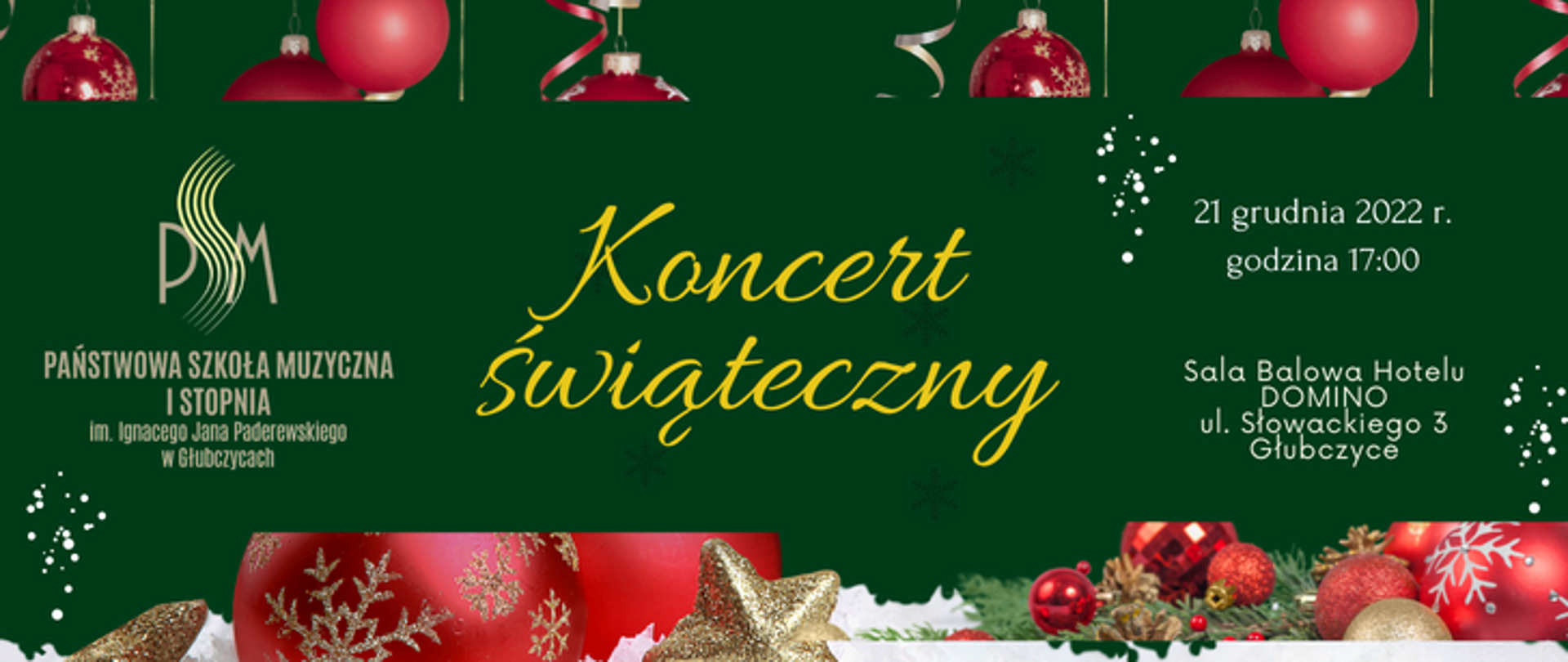 Plakat PSM w Głubczycach zapraszający na "Koncert świąteczny". 