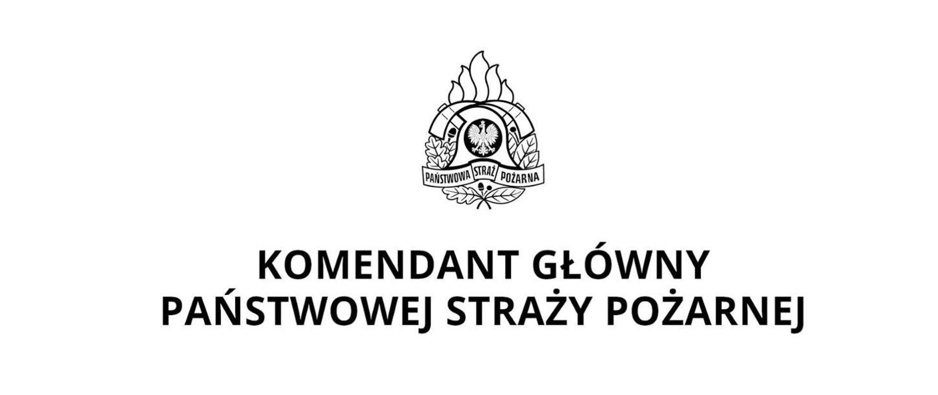 Baner z logo Państwowej Straży Pożarnej a pod nim napis Komendant Główny Państwowej Straży Pożarnej