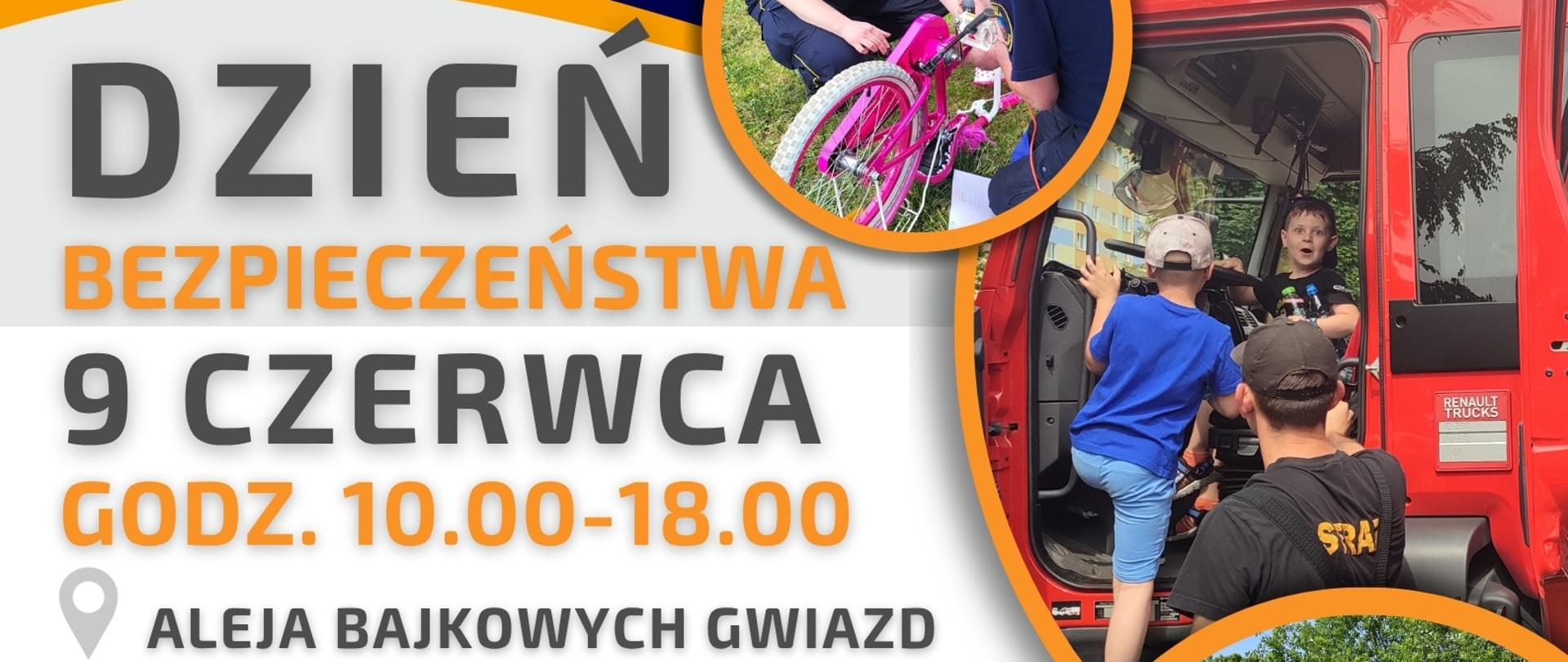 Plakat z okazji dnia bezpieczeństwa przedstawiający dzieci uczestniczące w nim