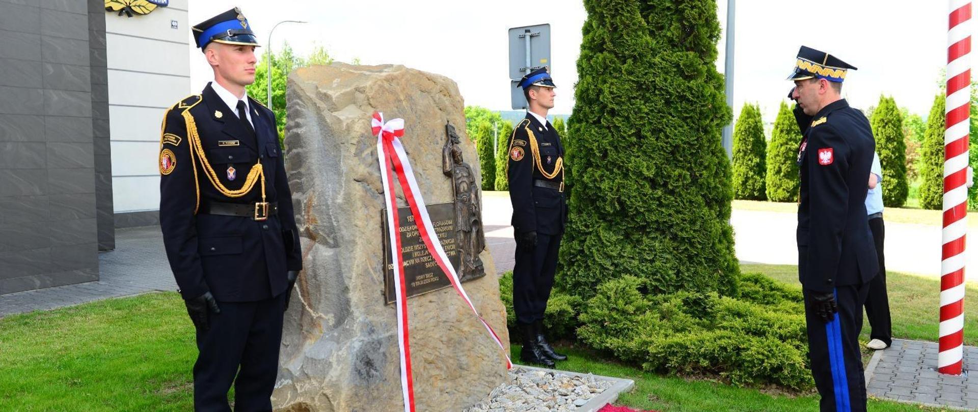 Oddawanie honoru podczas obchodów wojewódzkiego dnia strażaka. 