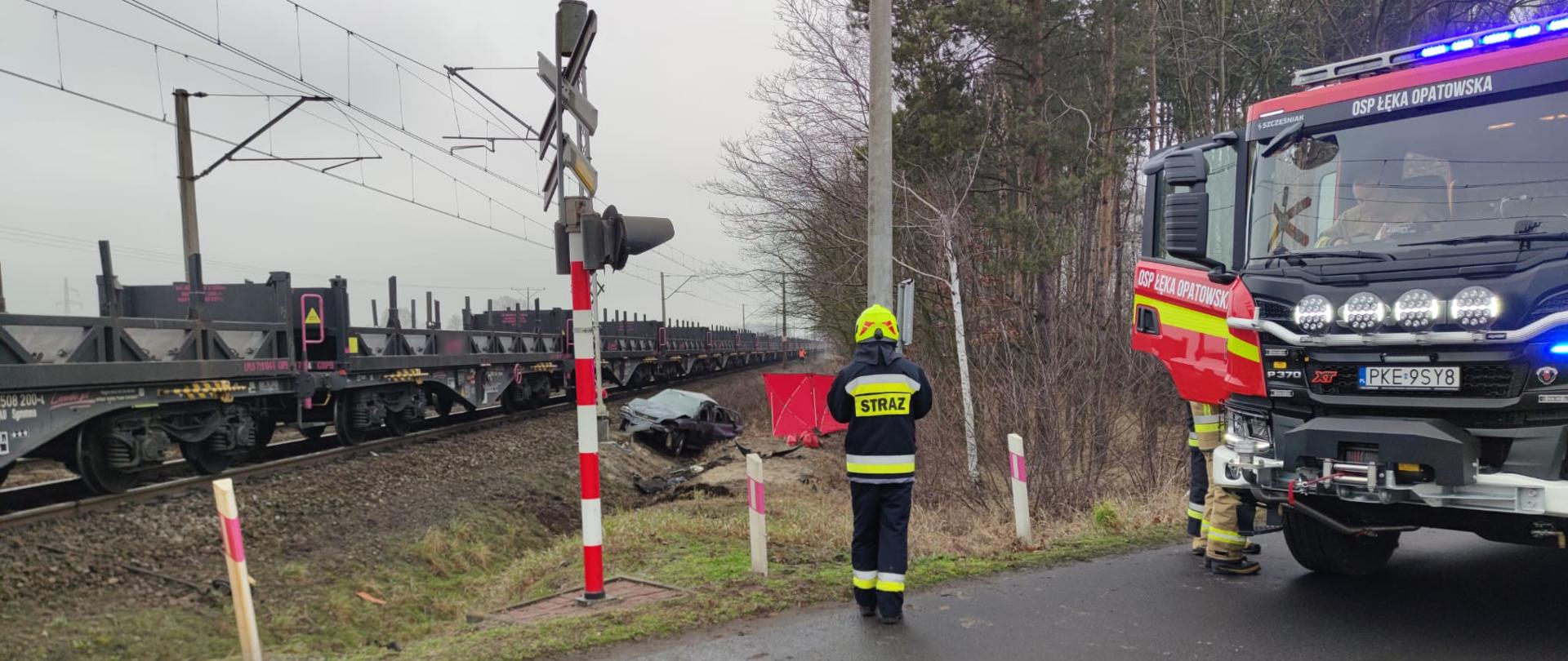 widoczne miejsce zdarzenia oraz służby podczas działań.