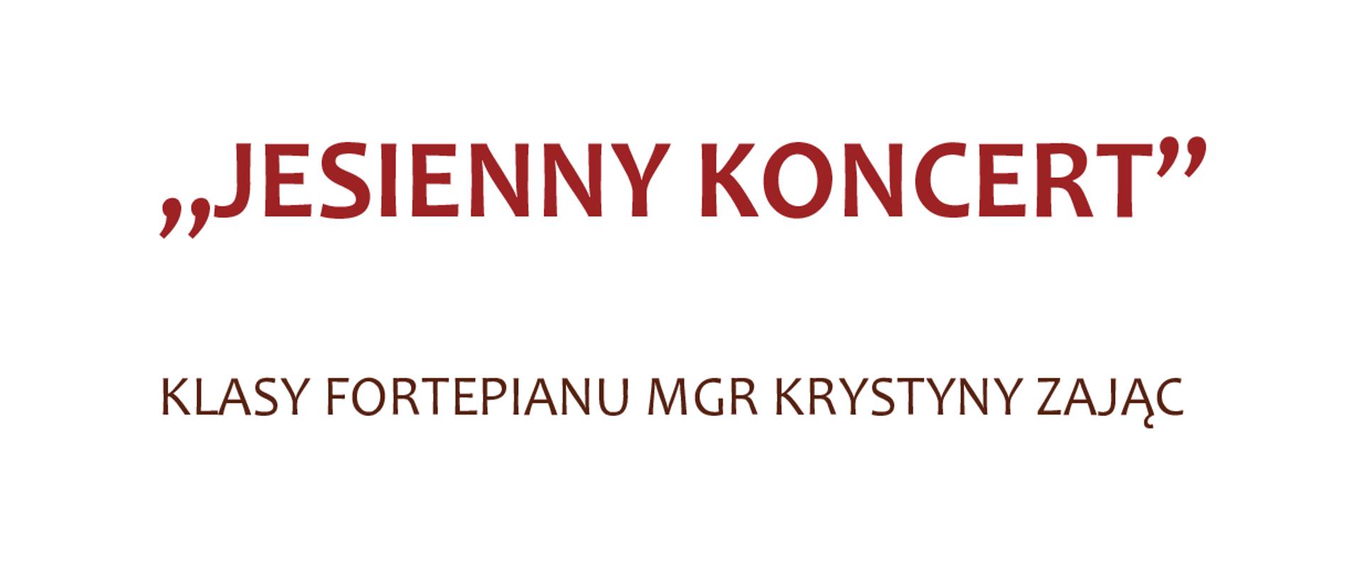 czerwono-brązowe napisy na białym tle. U góry gałąź z czerwonymi liśćmi.