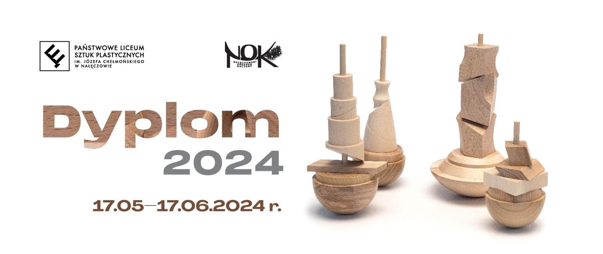 Baner do wystawy prac dyplomowych, zabawki z drewna