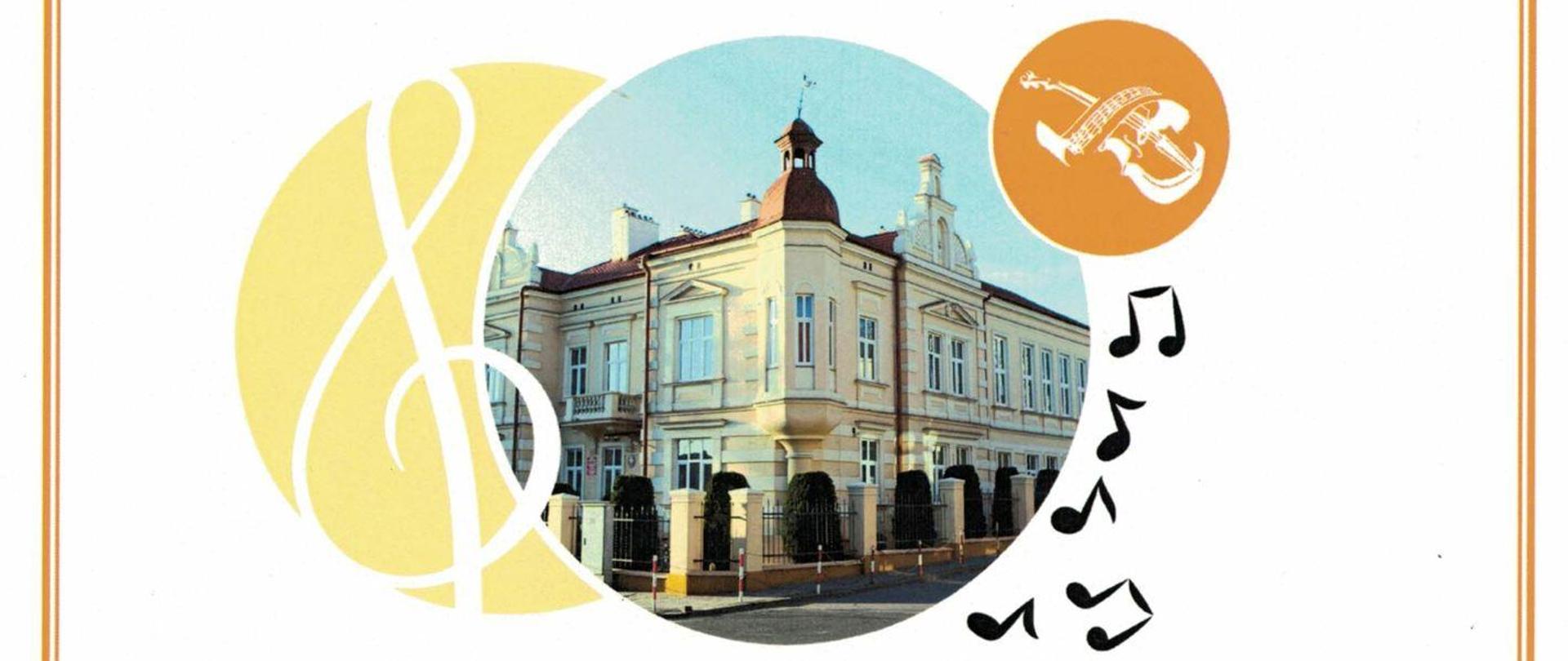 Dyplom na białym tle, na górze PSM I st. im. M. Karłowicza w Przeworsku poniżej napis DYPLOM I miejsce otrzymuje Magdalena Stanisławczyk w XXVIII Regionalnym Konkursie Wiedzy Teoretycznej, poniżej zdjęcie szkoły, a na dole jej pieczęć oraz podpisy członków jury. Na dole napis: Przeworsk, 23 kwietnia 2024 r.