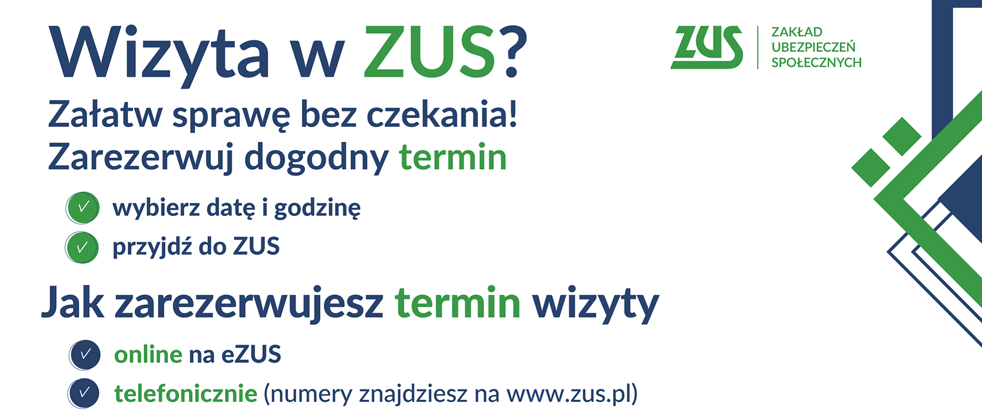 Grafika przedstawia rezerwację wizyt w ZUS