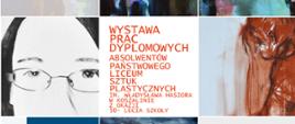 Obraz przedstawia plakat zapowiadający wystawę prac dyplomowych absolwentów Państwowego Liceum Sztuk Plastycznych im. Władysława Hasiora w Koszalinie, z okazji 50-lecia szkoły.
Plakat ma układ siatki z dziewięcioma kwadratowymi polami, w których znajdują się fragmenty abstrakcyjnych obrazów. Obrazy te charakteryzują się żywymi kolorami i ekspresyjnymi pociągnięciami pędzla.
W centralnym polu plakatu znajduje się tekst informujący o wystawie: "WYSTAWA PRAC DYPLOMOWYCH ABSOLWENTÓW PAŃSTWOWEGO LICEUM SZTUK PLASTYCZNYCH IM. WŁADYSŁAWA HASIORA W KOSZALINIE Z OKAZJI 50-LECIA SZKOŁY".
W prawym dolnym rogu plakatu znajdują się informacje o wernisażu: "WERNISAŻ 27.02.2025R. GODZ. 17:00 WYSTAWA CZYNNA OD 27.02.2025R. DO 21.03.2025R.".
W lewym dolnym rogu plakatu znajduje się okrągły, różowy element graficzny z niebieskimi akcentami i tekstem "50 lat". Może to być logo lub symbol upamiętniający jubileusz szkoły.
Pod okrągłym elementem graficznym znajduje się tekst: "PAŃSTWOWE LICEUM SZTUK PLASTYCZNYCH IM. WŁ. HASIORA W KOSZALINIE".
W prawym dolnym rogu plakatu znajdują się logotypy: Regionalnego Centrum Kultury w Koszalinie oraz znak graficzny "50".
Całość plakatu jest dynamiczna i kolorowa, a abstrakcyjne obrazy w tle przyciągają wzrok i zachęcają do odwiedzenia wystawy.