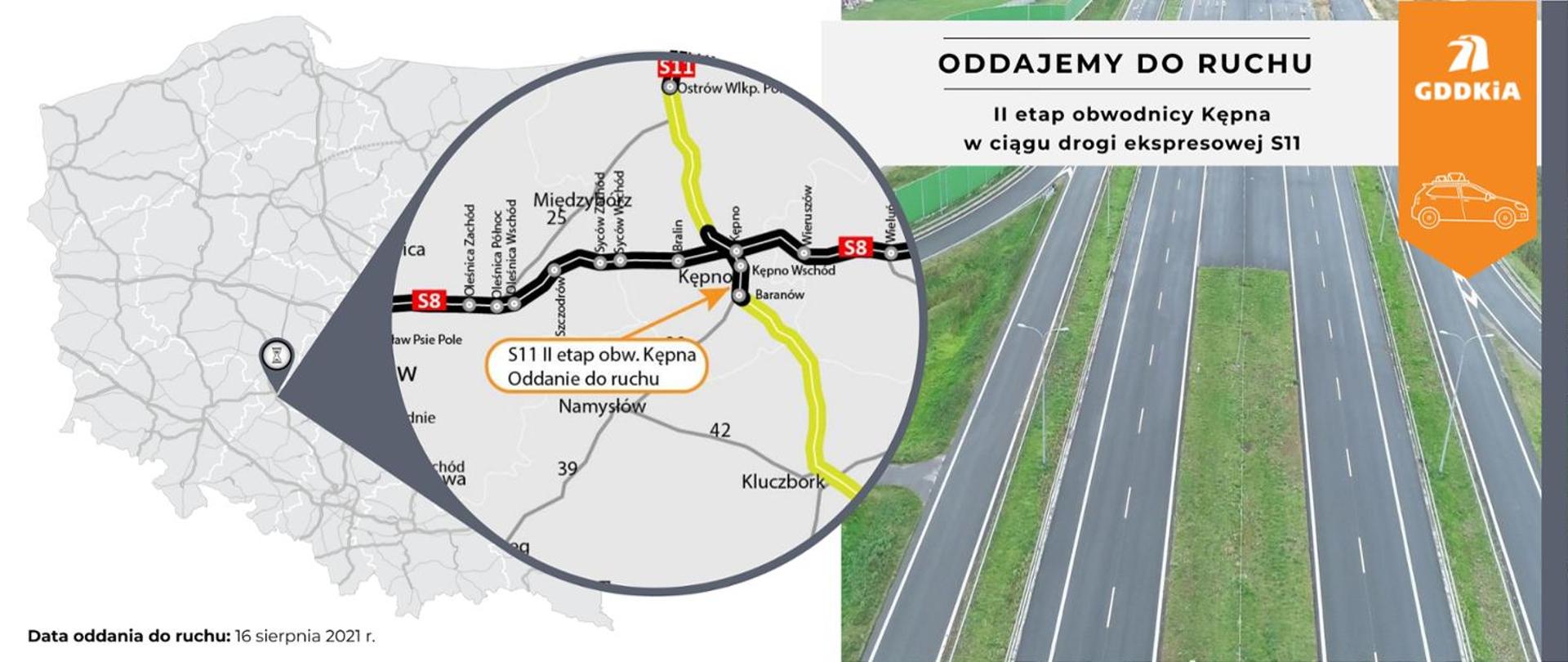 Grafika zapowiadająca oddanie do ruchu S11 obwodnicy Kępna.