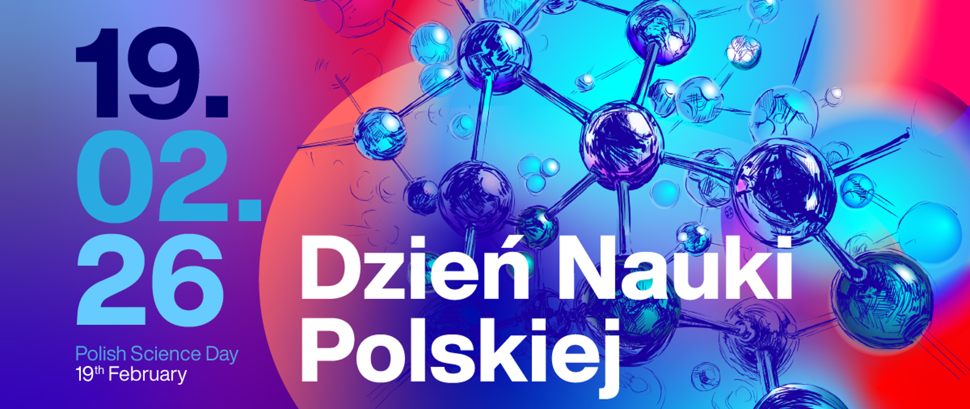 Grafika - na tle kolorowych, czerwono-niebieskich wzorów napis Dzień Nauki Polskiej.