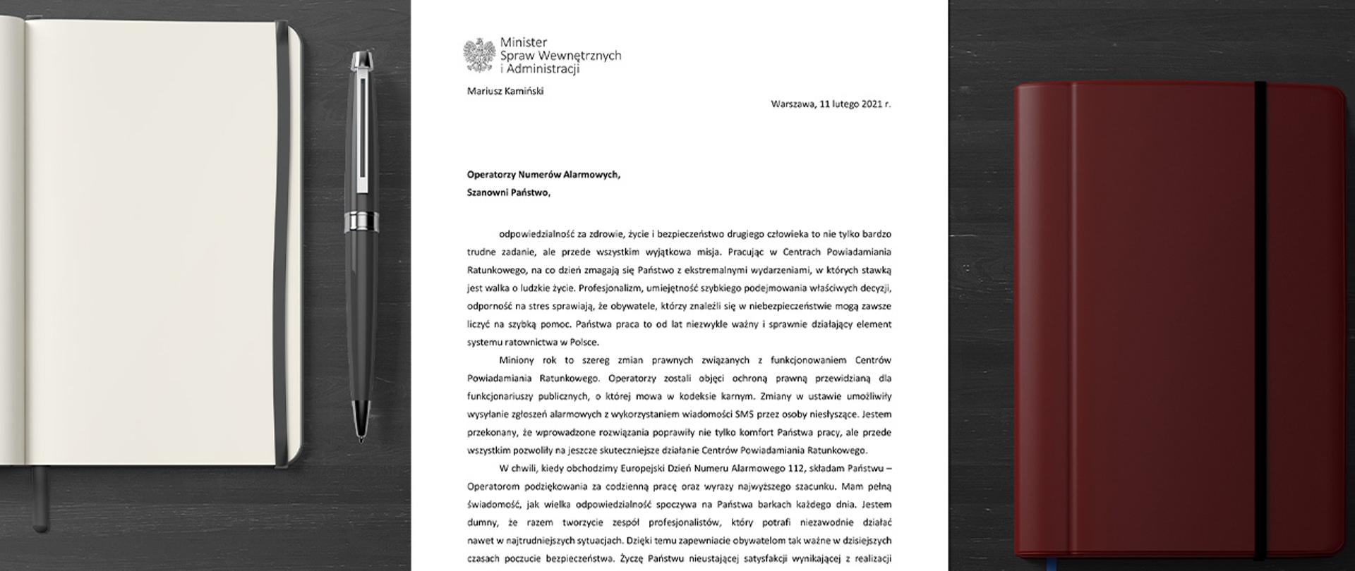 Podziękowania ministra Mariusza Kamińskiego dla pracowników Centrów Powiadamiania Ratunkowego z okazji Europejskiego Dnia Numeru Alarmowego 112