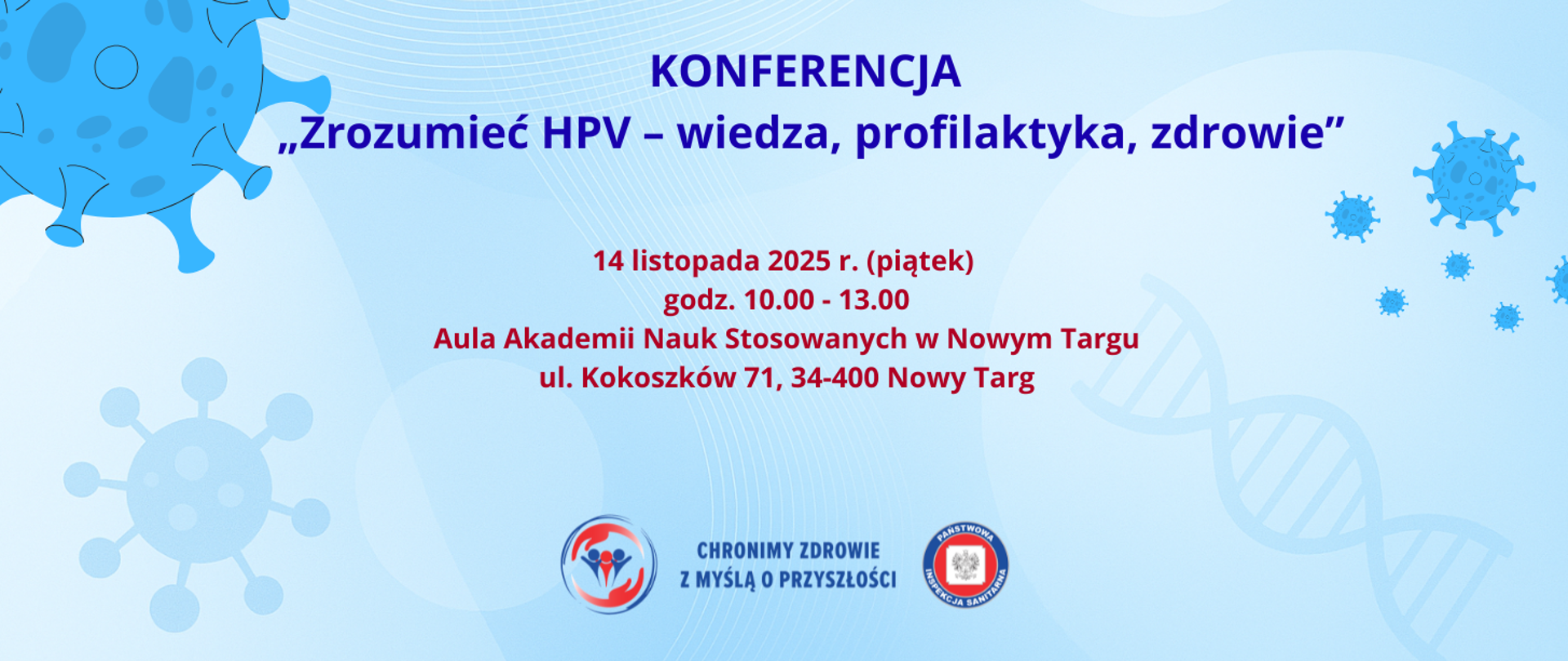 Grafika za napisem : Konferencja Zrozumieć HPV – wiedza, profilaktyka, zdrowie oraz datą i miejscem wydarzenia