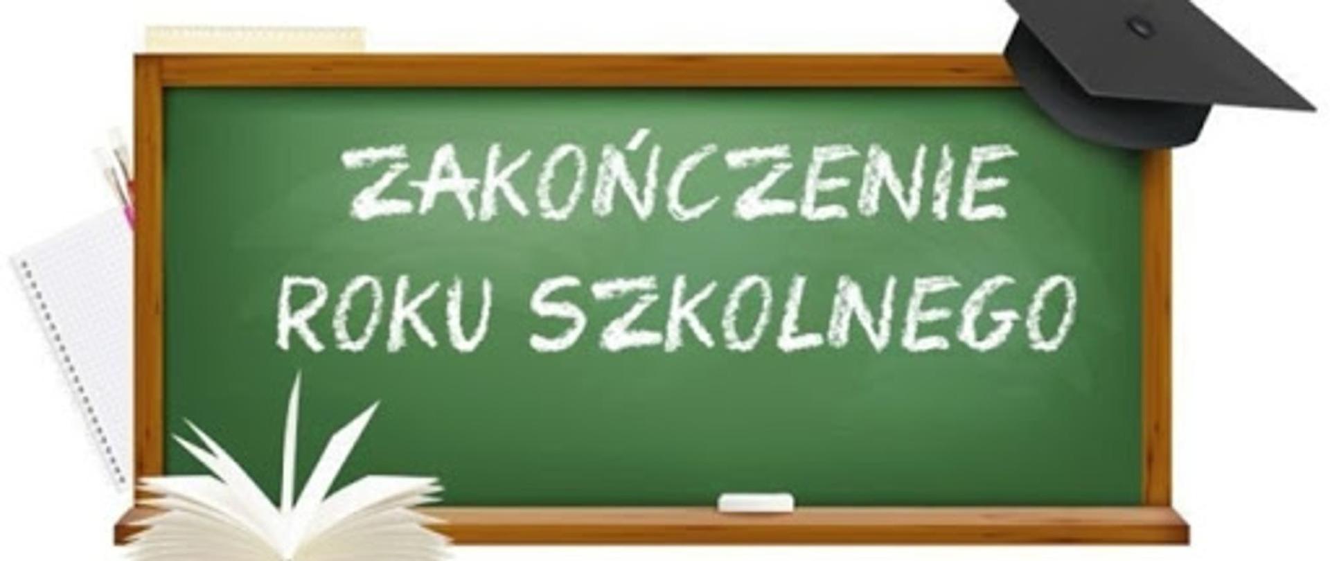 baner przedstawiający tablicę szkolną z napisem zakończenie rou szkolnego